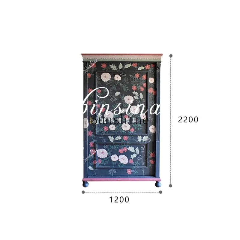 ] French retro solid wood wardrobe/living room storage/wabi-sabi bedroom storage  FT