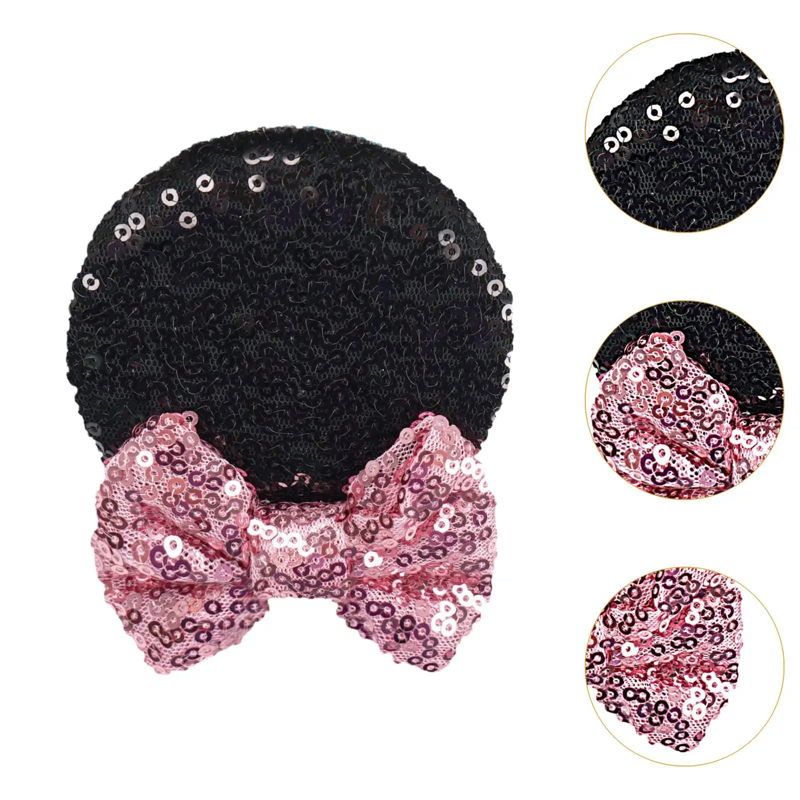 4Pcs Mouse Ears Hair Clips Sequin Hair Bows for Cosplay Halloween Decoration
