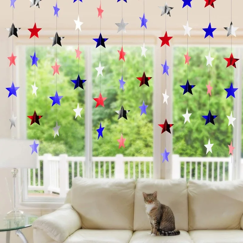 4M Bright Gold Silver Paper Garland Star String Banners Wedding Birthday Banner Home Wall Hanging Decoration Baby Shower Favors