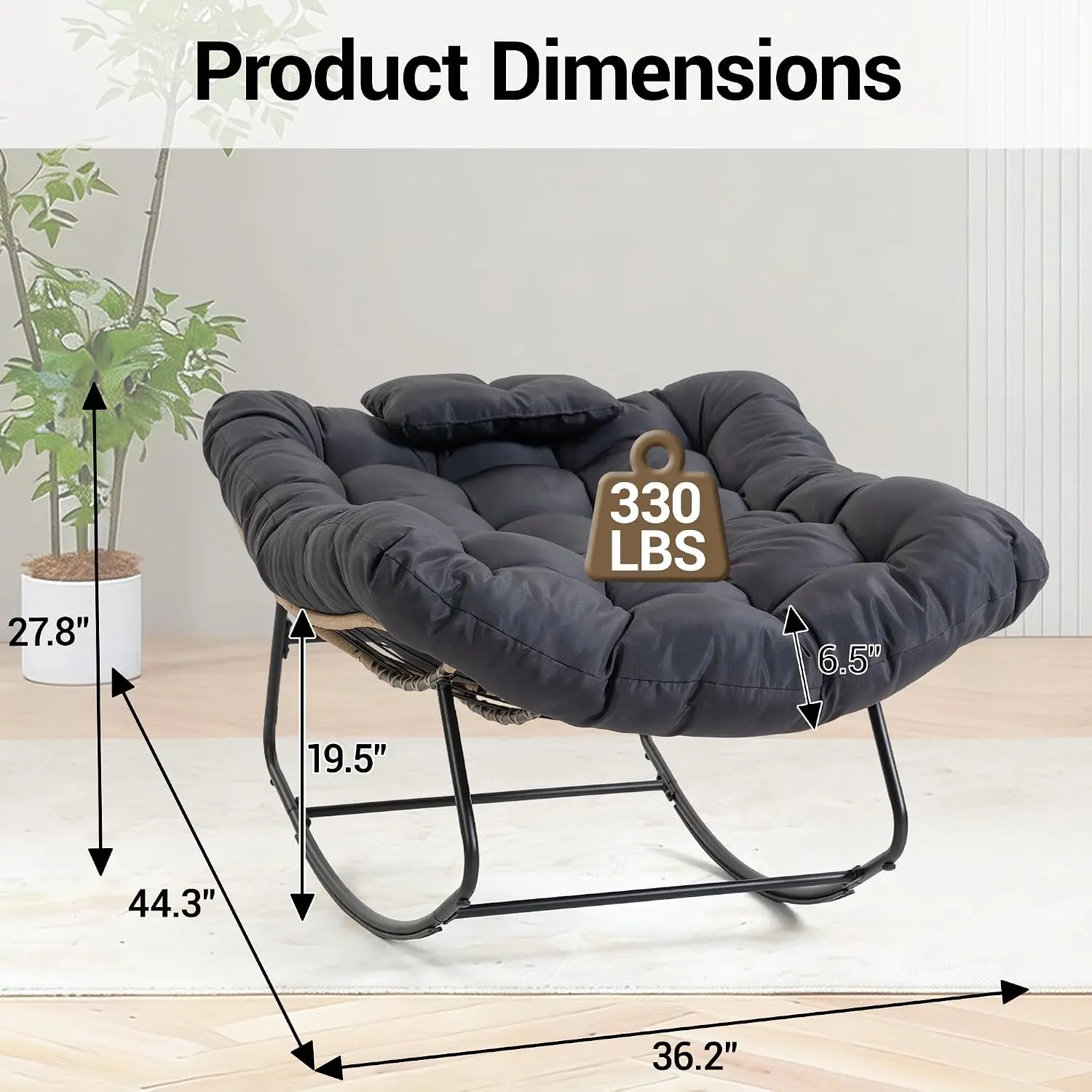Set of 2 Upholstered Rocking Chair, Oversized Wicker Egg Rocker with Thick Cushion and Head Pillow, Modern High Back Armchair - view 3