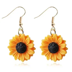 25mm Earrings For Girls Women Resin Handmade Cute Sunflower Resin Flatback Charms Drop Earrings Funny Gift