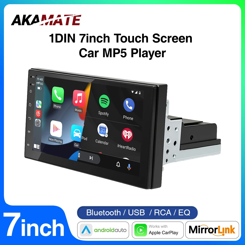 7 بوصة MP5 راديو السيارة السلكية CarPlay أندرويد السيارات بلوتوث IPS EQ FM USB ميرورلينك شاشة تعمل باللمس 1Din ستيريو مشغل وسائط متعددة #1