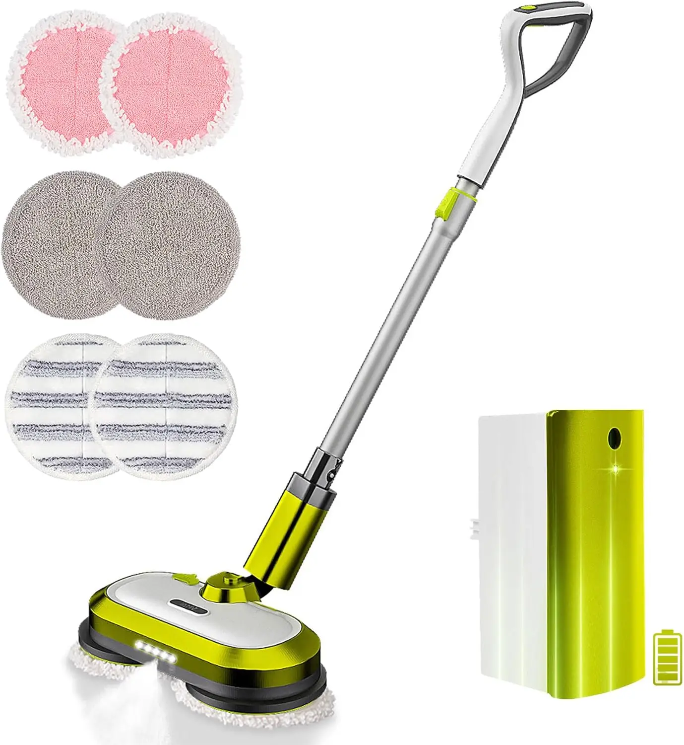 Cordless Electric Mop, Electric Spin Mop with LED Headlight and Water Spray, Up to 60 mins Powerful Floor Cleaner with 300ml