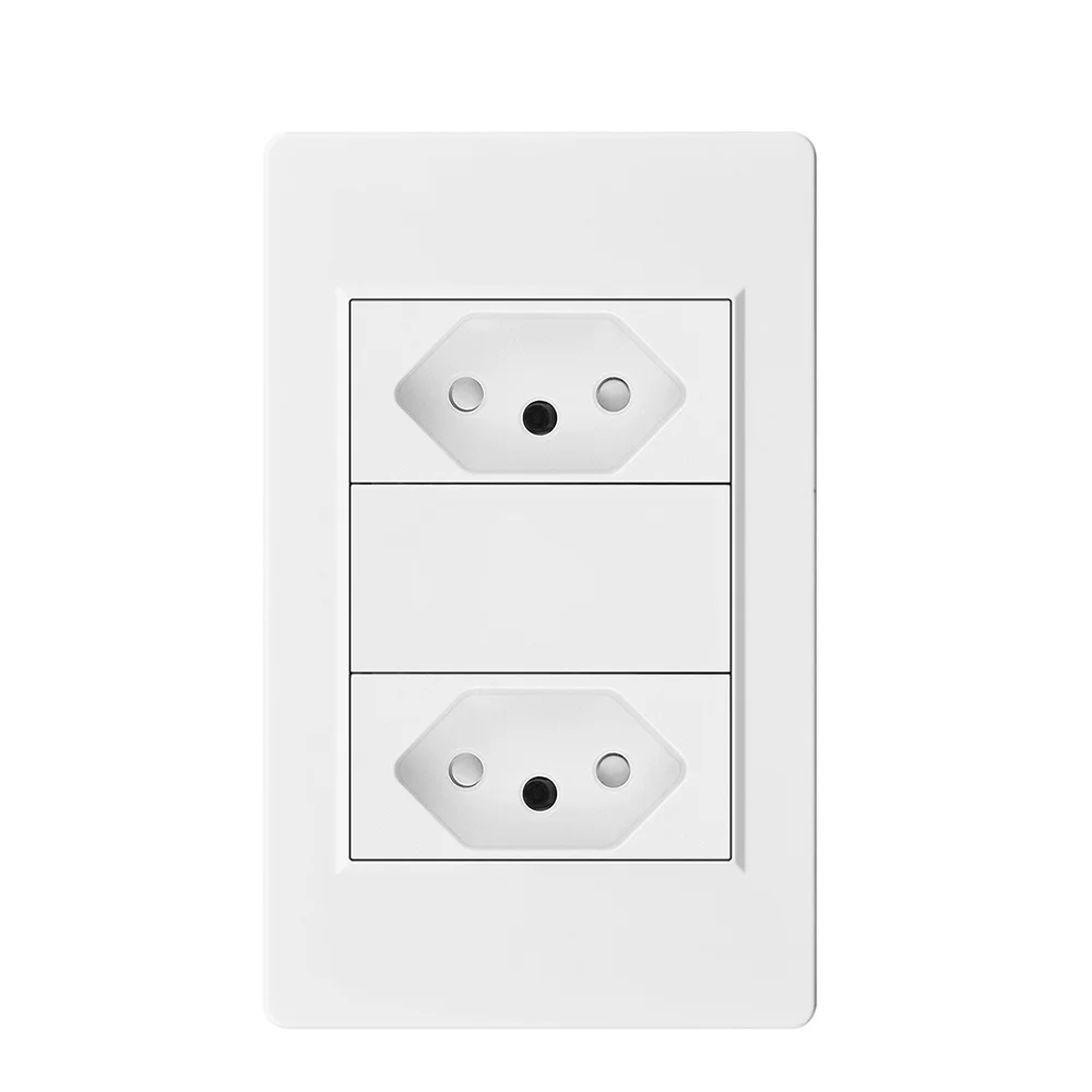 VISWE Double Brazil Socket 2 Gang 10A 20A Wall Power Outlet 118*72mm Flame Retardant Plastic Panel, BR Electric plug