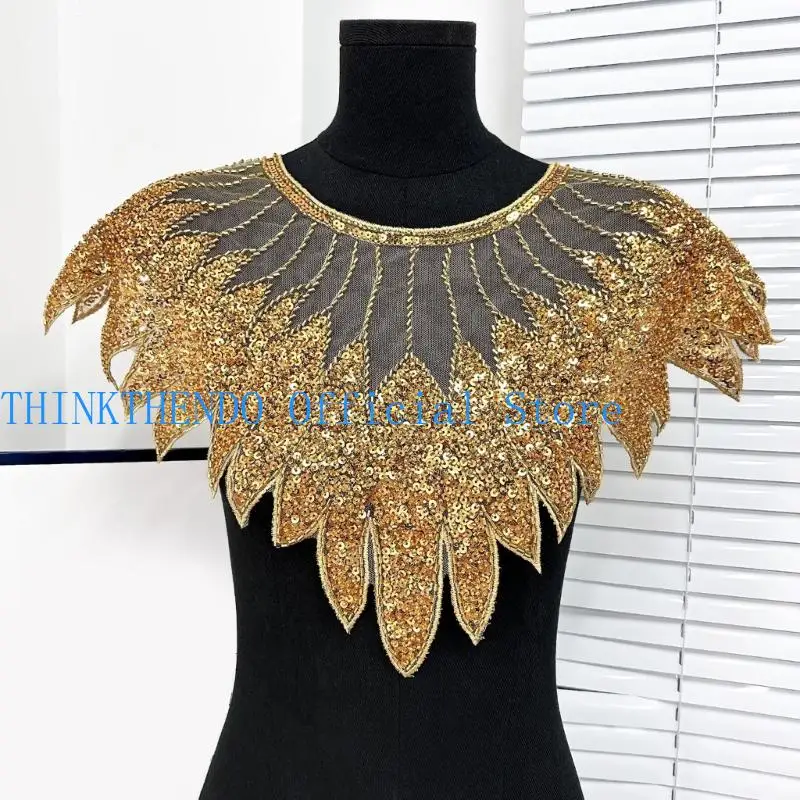 

39BB Decorative Sequined Meshes Appliques Heavy Type Embroidered Collar Appliques