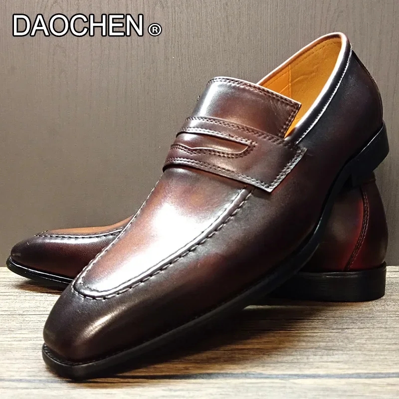 LUXURY BRAND MEN'S LOAFERS SHOES BROWN BLACK CASUAL DRESS MAN SHOES WEDDING OFFICE GENUINE LEATHER PENNY LOAFERS FOR MEN