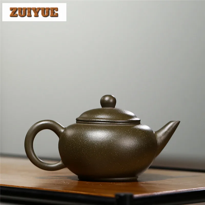 90ml Elegant Yixing Purple Clay Teapots Famous Artists Handmade Horizontal Pot Raw Ore Pea Green Mud Kettle Zisha Tea Set Craft