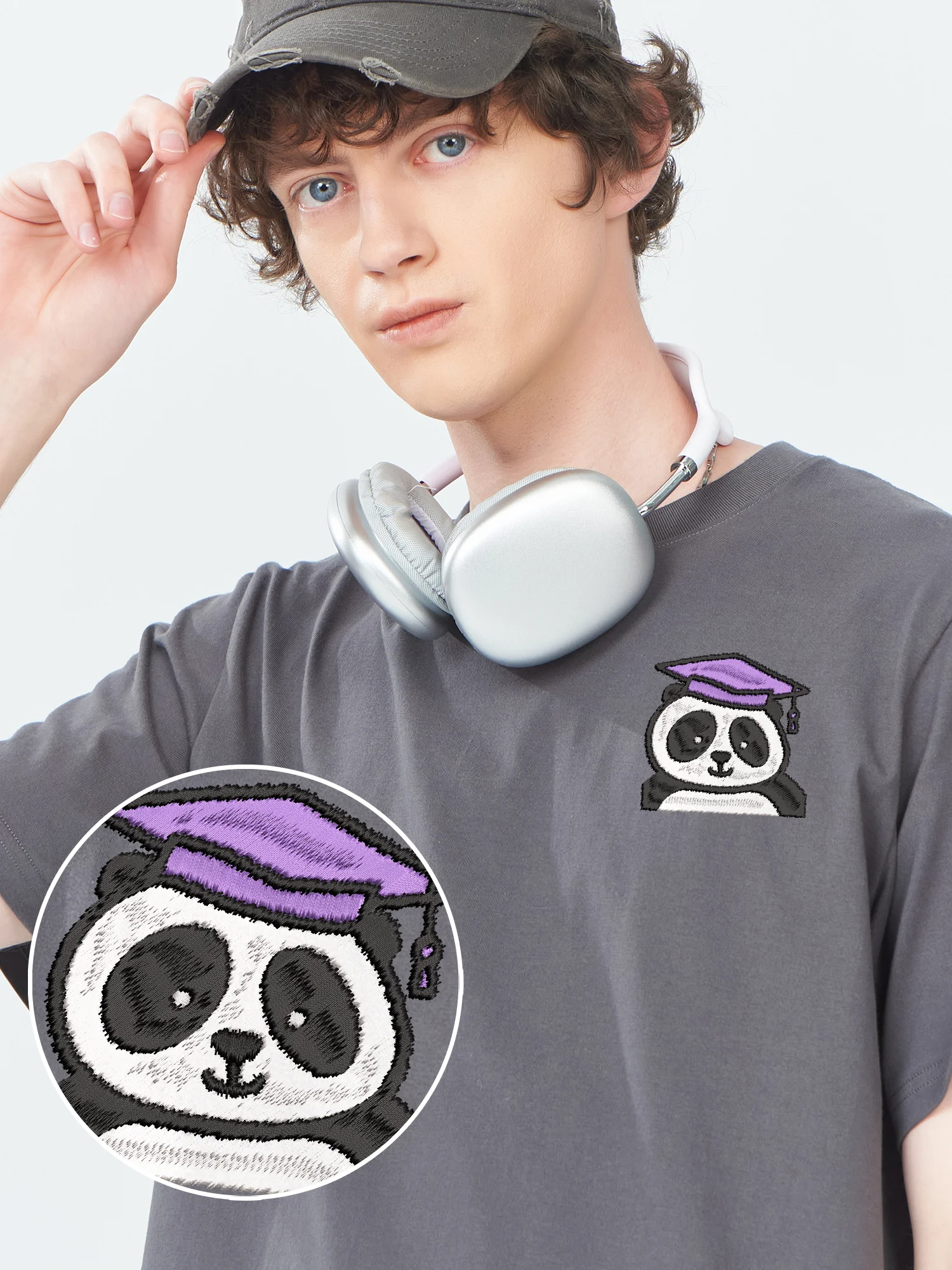 

Футболки с вышивкой «Медведь в выпускной кепке», роскошная дизайнерская футболка для мужчин и женщин, хлопковые дышащие футболки с вышивкой