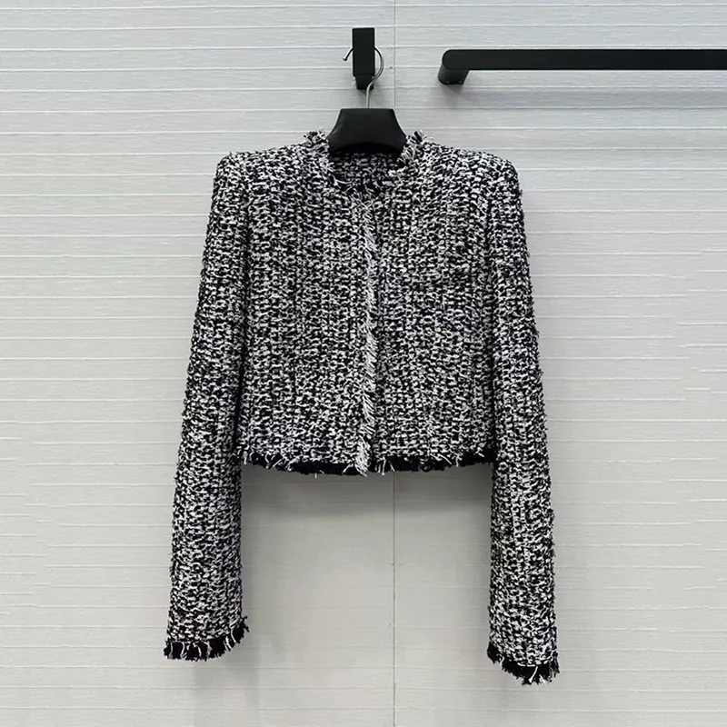 

Women's Coat, Padded Shoulder Slim Fit Long Sleeve Blazer Jacket Tweed Short Jacket, Premium Cotton Fall, New Arrival, 2025，y2k