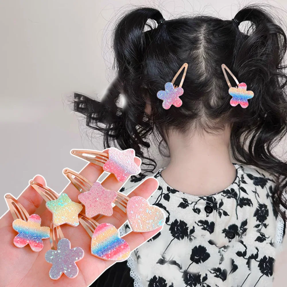 

4 шт., модные блестящие заколки ручной работы с радужным цветком для милых девочек, заколки для волос, заколки, головные уборы, аксессуары для волос