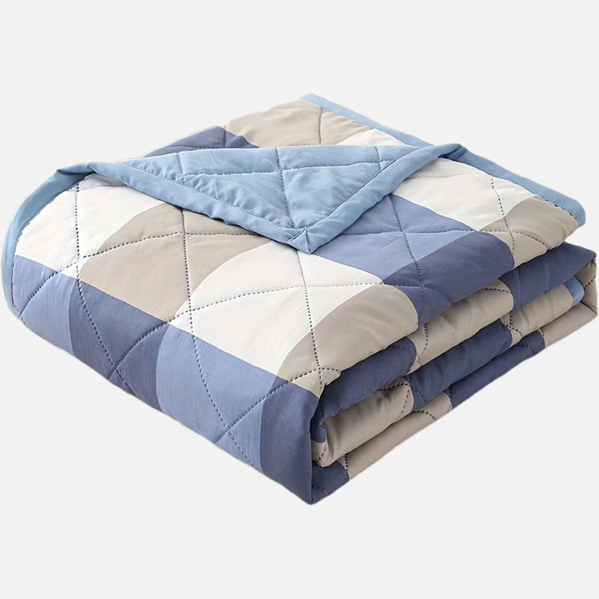 Ultra-Soft Quilt - Plaid Stripe Design Lightweight Comforter With Soundwave technology Embossed Fabric Machine Washable