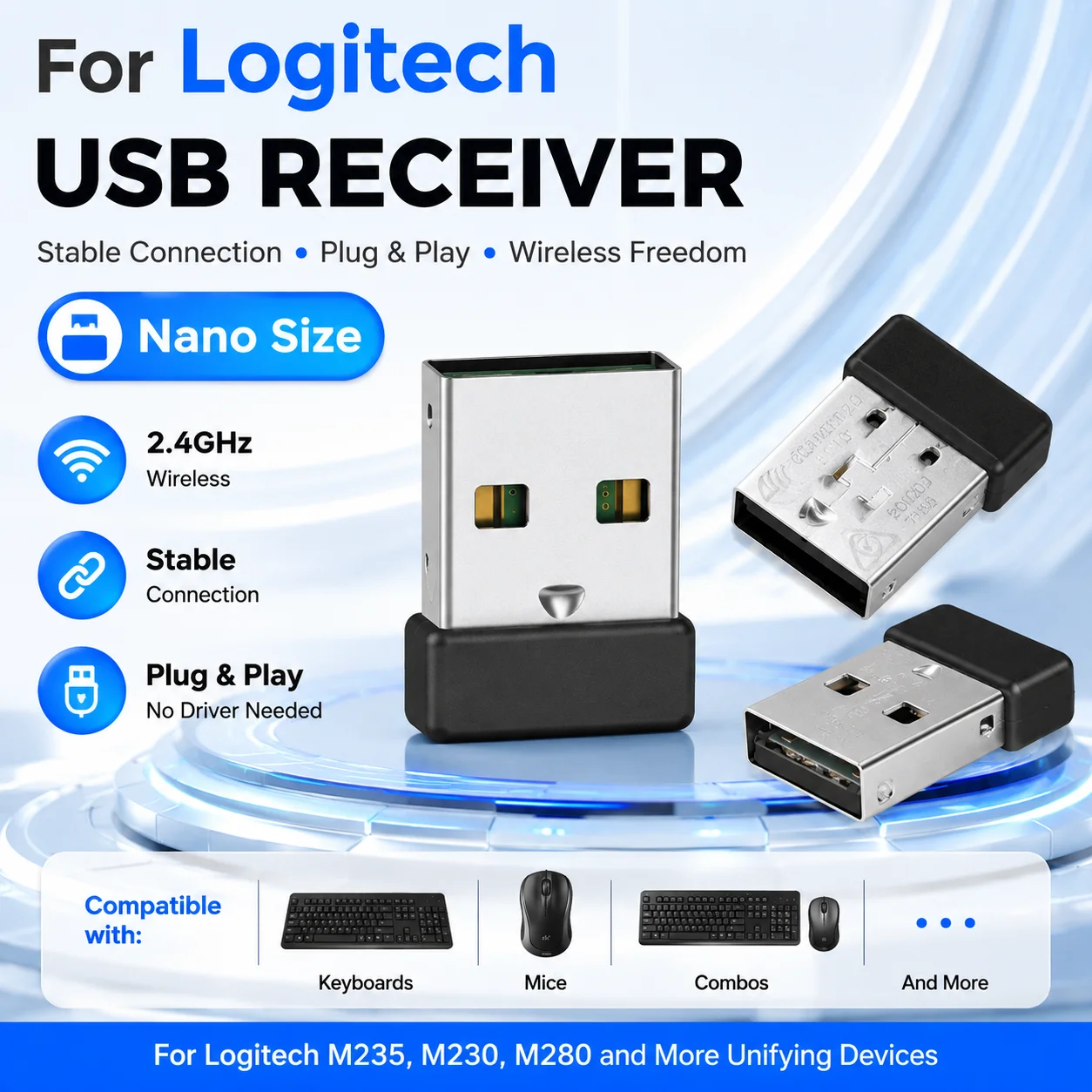 Mini USB Receiver For Logitech MK230 MK235 MK310 MK320 Nano Wireless Mouse Keyboard Combo Accessories Replace Black USB Receiver