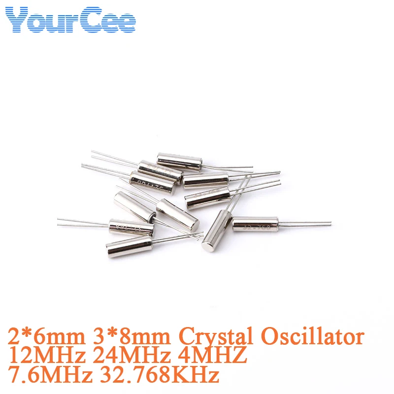 10pcs 32.768KHz 12MHz 24MHz 4MHZ 7.6MHz 주파수 공진기 발진기 석영 크리스탈 실린더 2*6mm 2x6mm 3*8mm 3x8mm