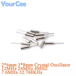 10pcs 32.768KHz 12MHz 24MHz 4MHZ 7.6MHz Frequency Resonator Oscillator Quartz Crystal Cylender 2*6mm 2x6mm 3*8mm 3x8mm