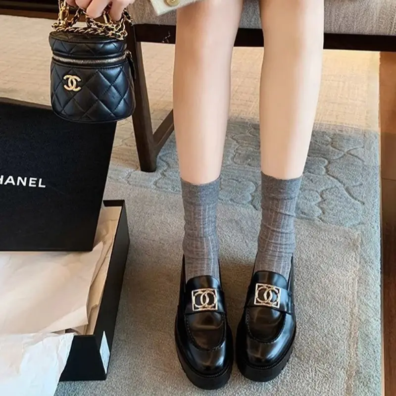 Fashion Punk Style Cow Leather Black Single Shoes Thick Platform Soft Sole Round Toe Comfort Low Top Casual Female Loafers