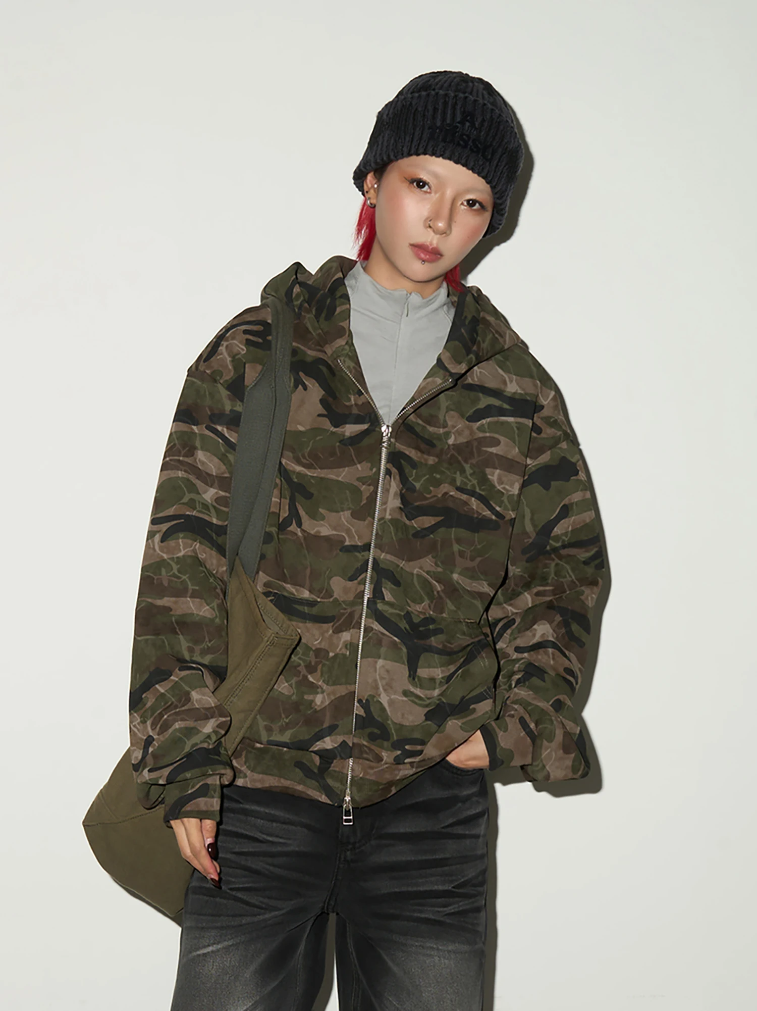 

Куртка-кардиган MICHINNYON в американском ретро-стиле с камуфляжным принтом, на молнии, свободного кроя, с капюшоном, повседневная верхняя одежда для женщин