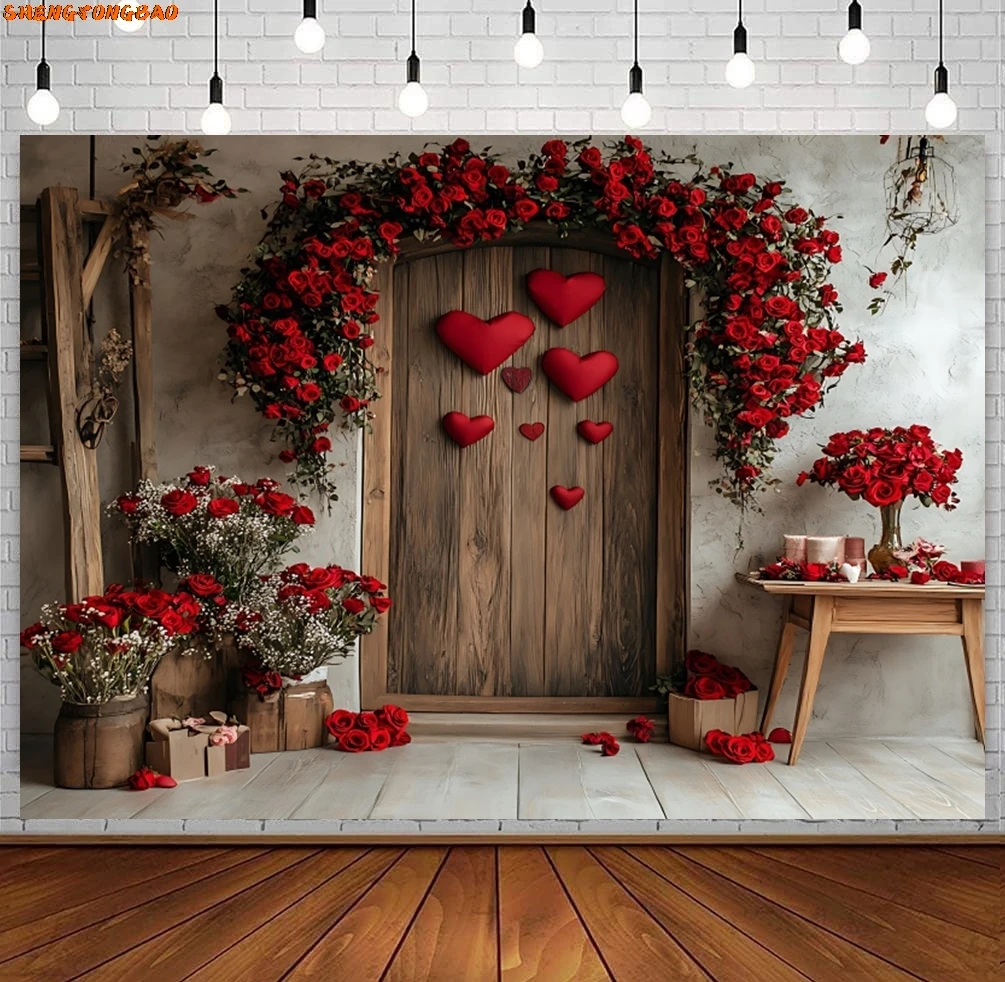 Valentine's Day Backdrops For Photography Kitchen Cafe Love Rose Flowers Romantic Valentine Wedding Party Photo Background Decor