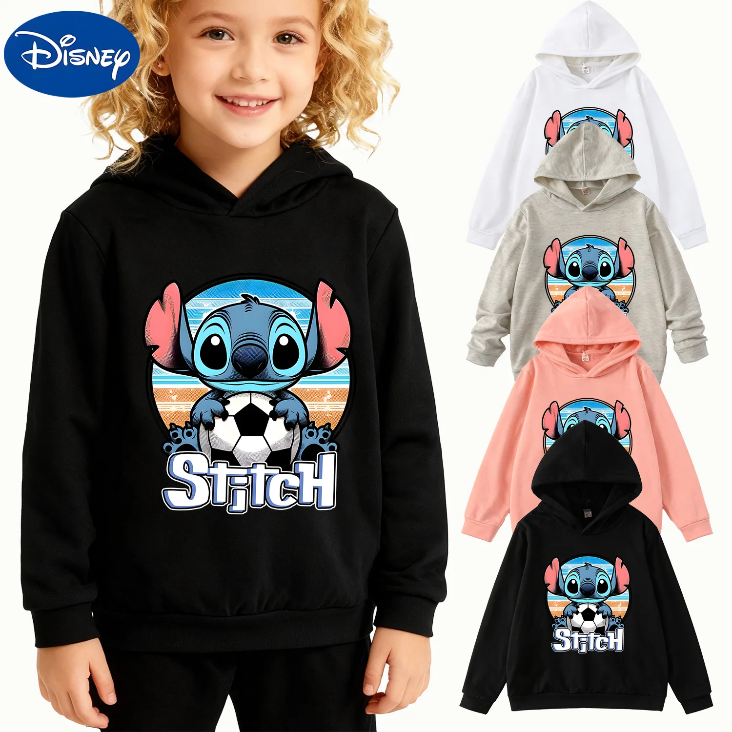 

Детская толстовка Disney Stitch Soccer, черный пуловер для мальчиков и девочек