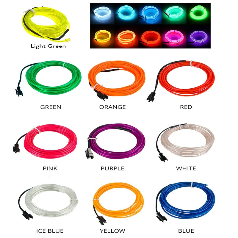 Luz de neón Flexible para coche, cable EL LED, cuerda impermeable, bricolaje, coche, fiesta, habitación, decoración de ropa, 1m, 2m, 3M, 4M, 5m