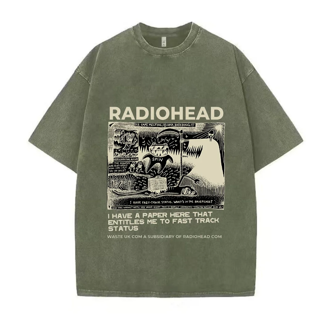 Radiohead T Shirt Men Vintage Classic Tees North America Tour Rock Boy Camisetas Hombre Hip Hop Street Wash Cotton Oversized Top