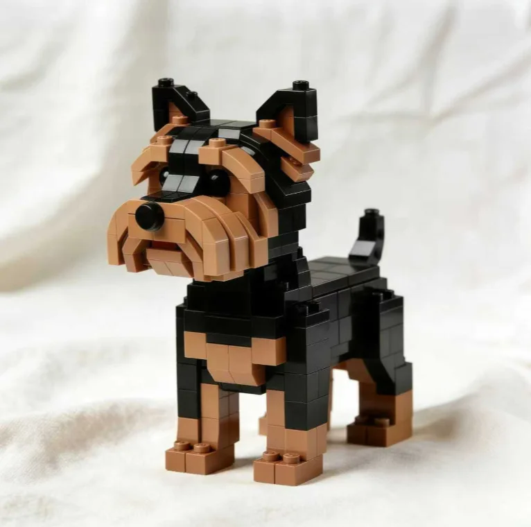 Cute Dog Building Blocks Ornament DIY Brick Animal Model Desktop Decor Cowboy Hat Puppy Figurine Home Office Decoration Gift