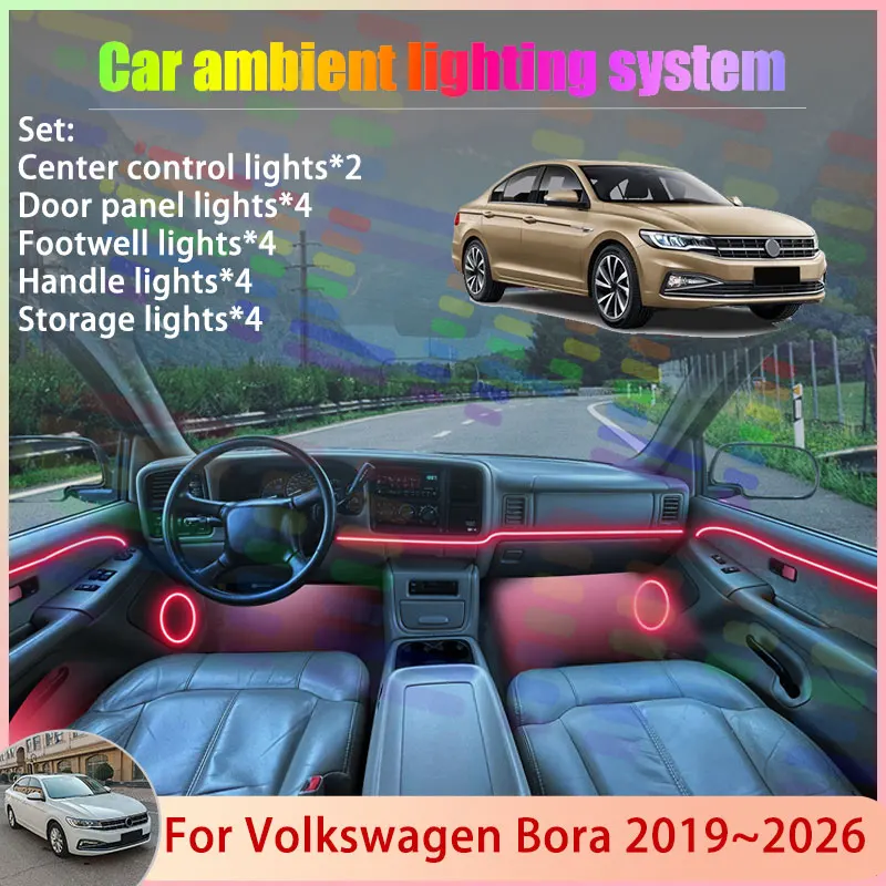 

For Volkswagen Bora 2019~2026 MK4 4th 2/24 in 1 Car Atmosphere Light Lamp RGB Shade Ensemble Streamer Atmosphere Set Accessories
