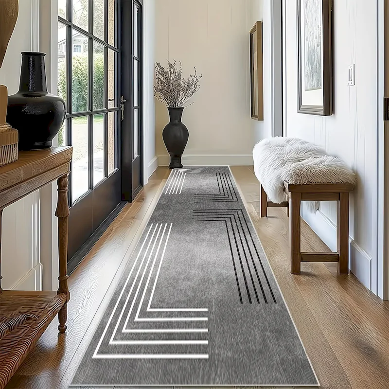 VIKAMA Bohemian Abstract Geometric Long Carpet With Leaf Lines, Anti Slip Soft Floor Mat, Indoor Home Decoration
