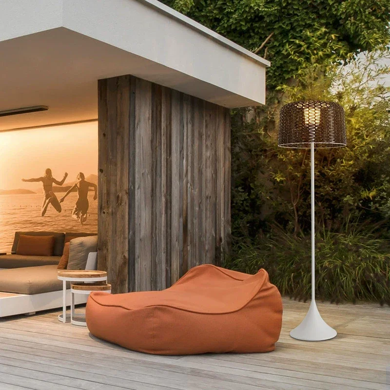 

Outdoor Waterproof Solar LED Floor Lamp Wicker Style for Hotel Garden Patio Villa