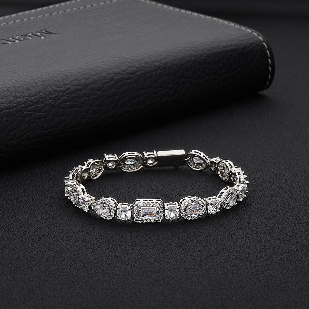 Hip Hop 8MM Mixed Diamond Tennis Chain 18K Gold Plated Circular/Rectangular/Water Drop/Elliptical Cubic Zircon Iced Out Bracelet