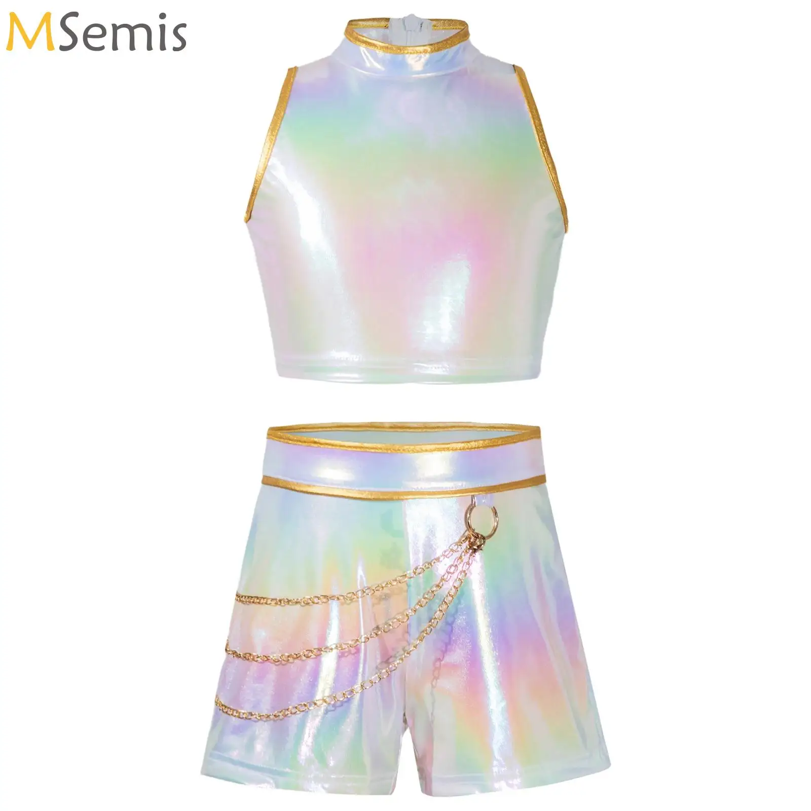 

Halloween Demon Hunters Kpop Cosplay Costume for Teens Girls Metallic Gloss Crop Top And Shorts Roleplay Outfits Carnival Suit