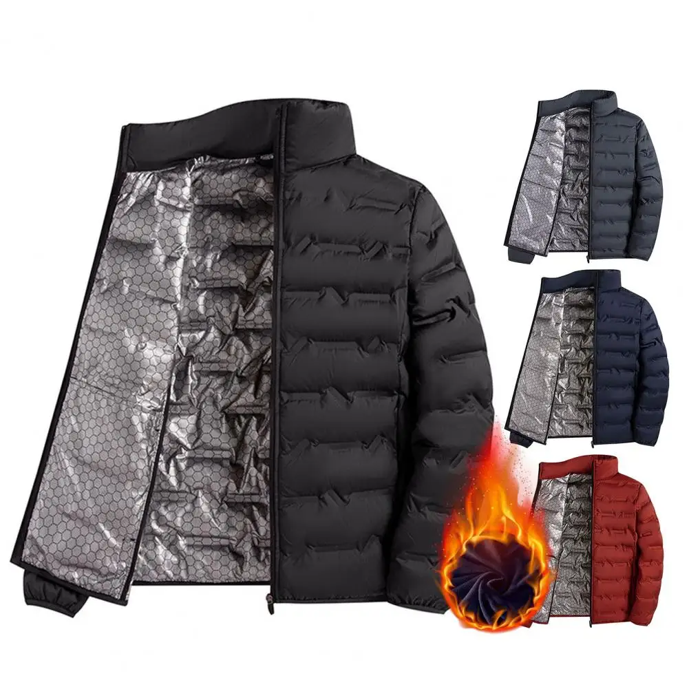 

Versatile Winter Jacket Men's Stand Collar White Duck Down Jacket with Zipper Placket Pockets Quilted Outerwear for Winter