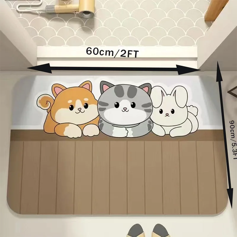 VIKAMA Cartoon Bathroom Diatomite Decorative Floor Mats Bathroom Entrance Door Washable Water Absorbent Foot Mats image 2