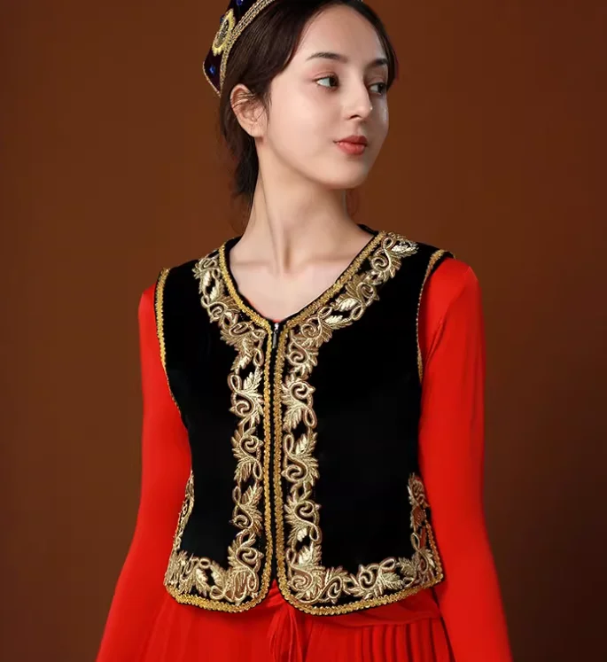 

Китайский уйгурский Синьцзянский женский танцевальный жилет, сетчатые топы с вышивкой, народные