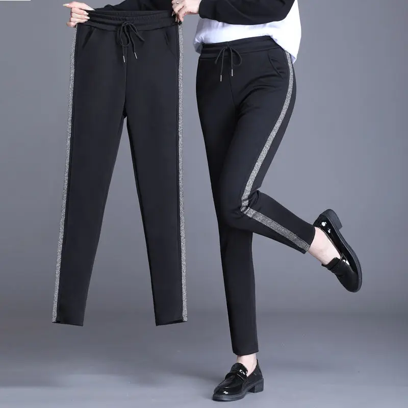 Casual Pants Women Side-stripe Lace-up Harem Slim All-match Womens Soft Leisure Spring Trendy Ulzzang Simple Hot Sale Basic Cozy