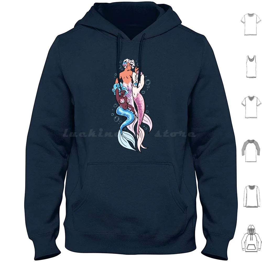 Pride Merfolk Trio ( Trans ) Hoodie Cotton Long Sleeve Pink White Blue Pastel Pastel Blue Pastel Pink Trans Trans Pride Pride