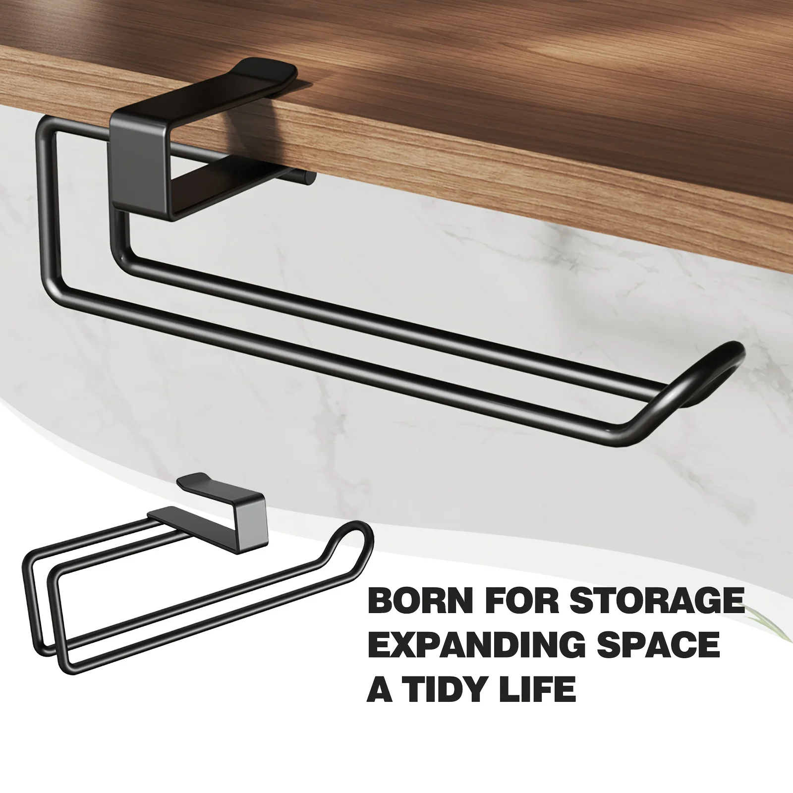 

Kitchen Paper Towel Rack Cabinet Kitchen Supplies Bathroom Wall-Mounted Matte Metal Roll Paper Holder