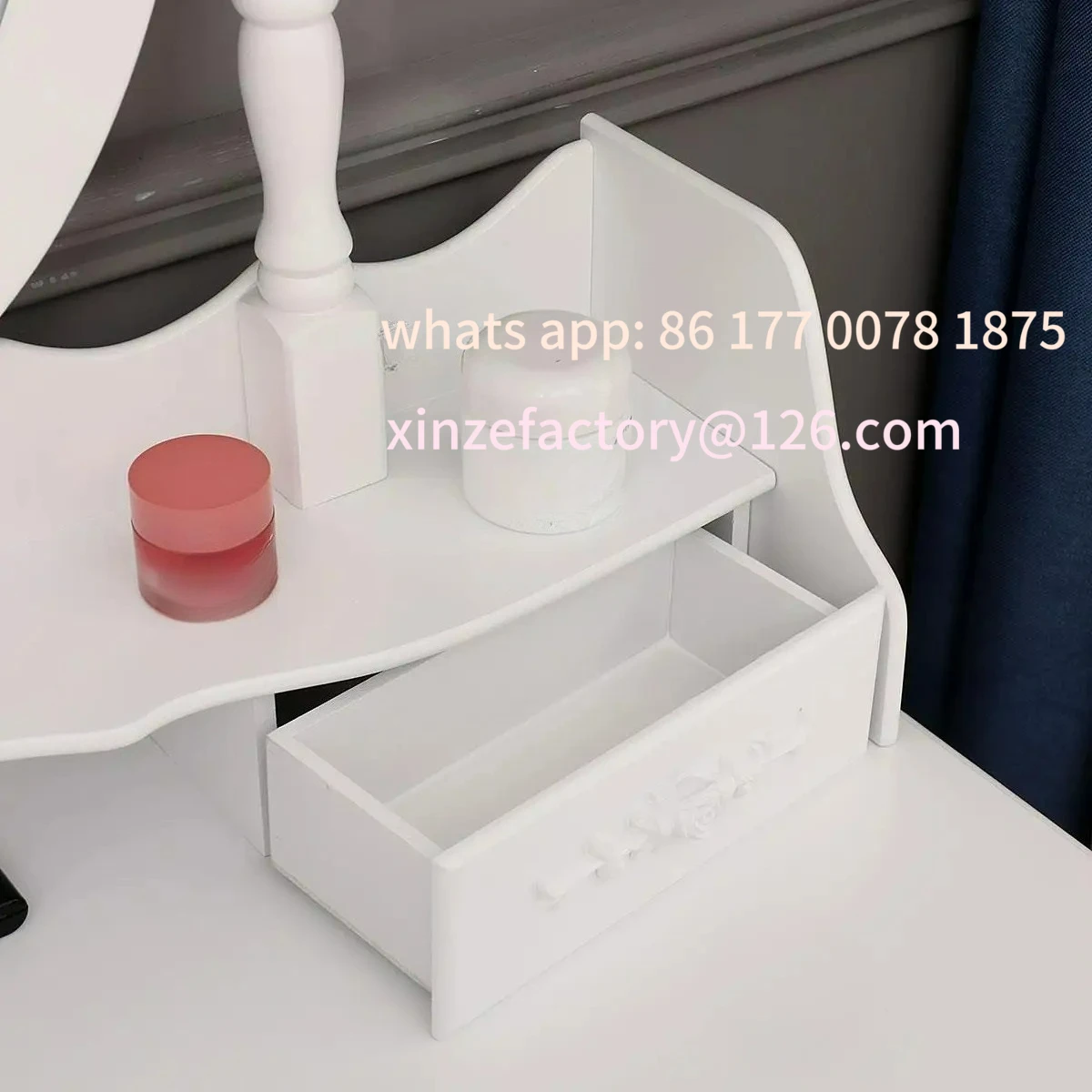 Tocador de maquillaje con espejo personalizable, juego de tocador moderno con taburete para dormitorio