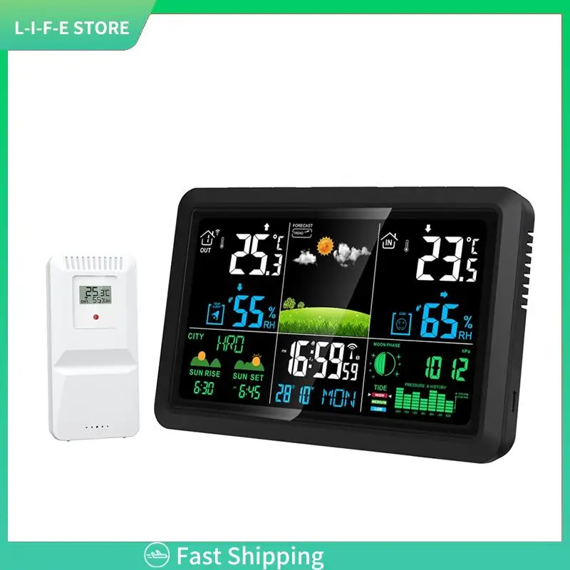 

Multifunction Tuya Weather Station Air Quality Temperature Humidity Meter Moon Phase Air Pressure Weather Clock-AA98