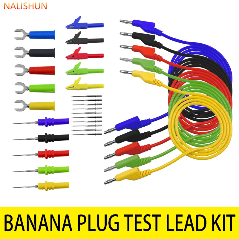 Banana To Banana Plug Test Lead Kit 4mm for Multimeter Match Alligator Clip U-type & Puncture Test Probe Kit Brass Nickel Plated