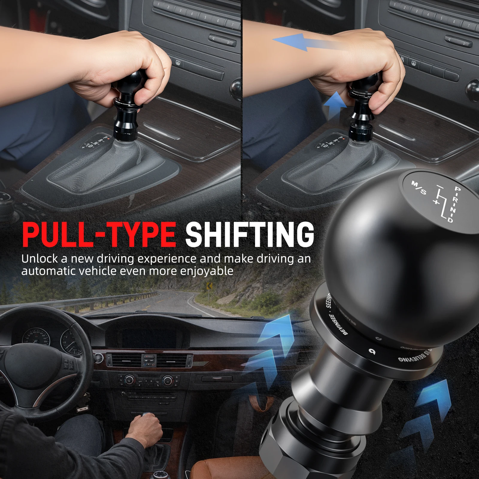 BEVINSEE Automatic Shift Knob Pull-Type Shifting For BMW E46 E90 E92 E91 E93 — Non-Destructive Reversible Installation