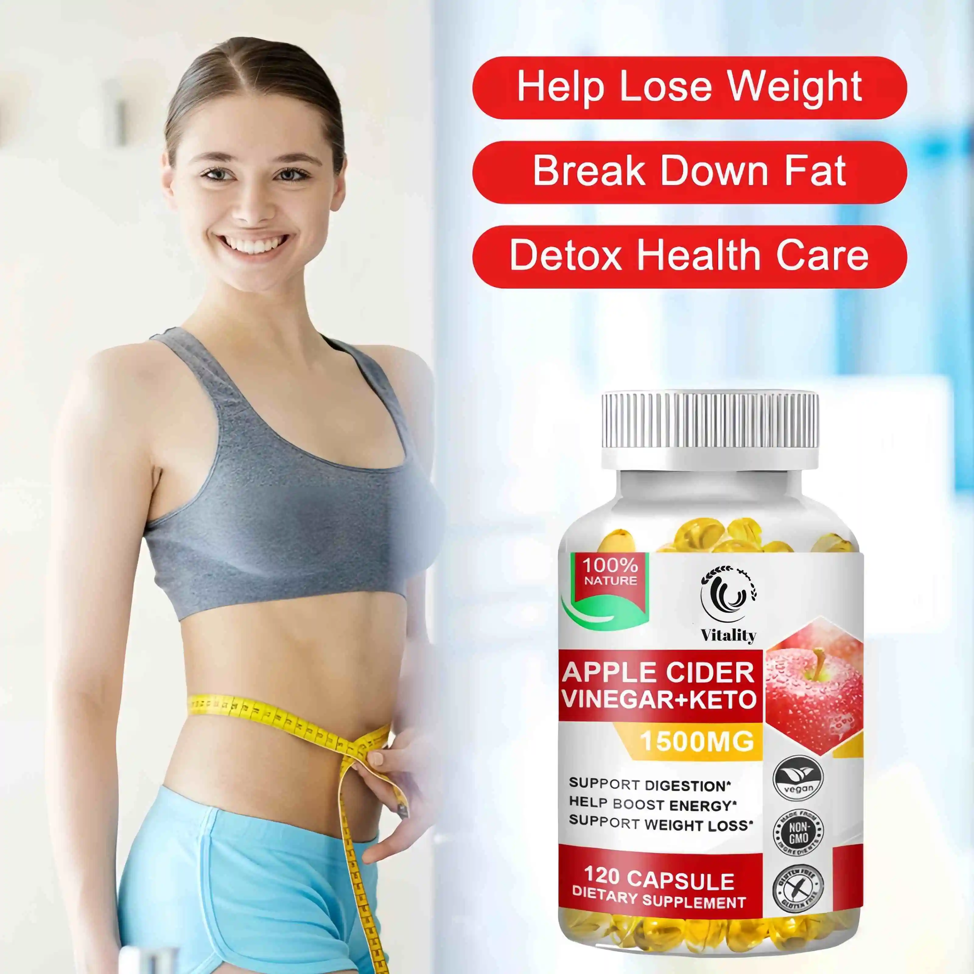 Apple Cider Vinegar Keto Capsules Detox Slim Capsule With Vitamin Bhb For Women Burning Fat Losing Weight Dietary Supplement