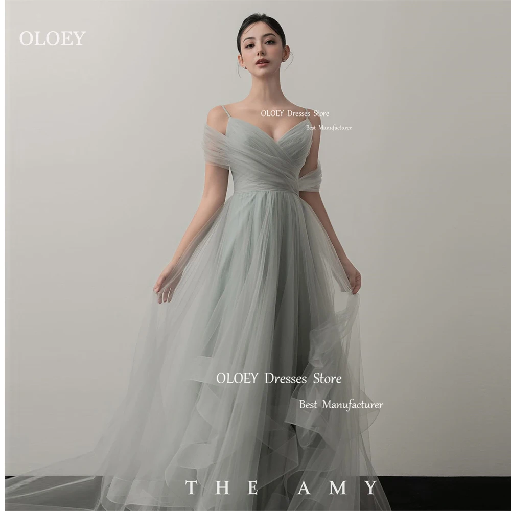 

OLOEY Dusty Tulle A Line Fairy Korea Evening Dresses Wedding Photoshoot Spaghetti Straps Ruffles Prom Gowns Corset Back 2024