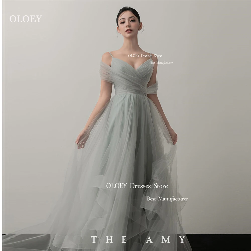 OLOEY Dusty Tulle A Line Fairy Korea Evening Dresses Wedding Photoshoot Spaghetti Straps Ruffles Prom Gowns Corset Back 2024