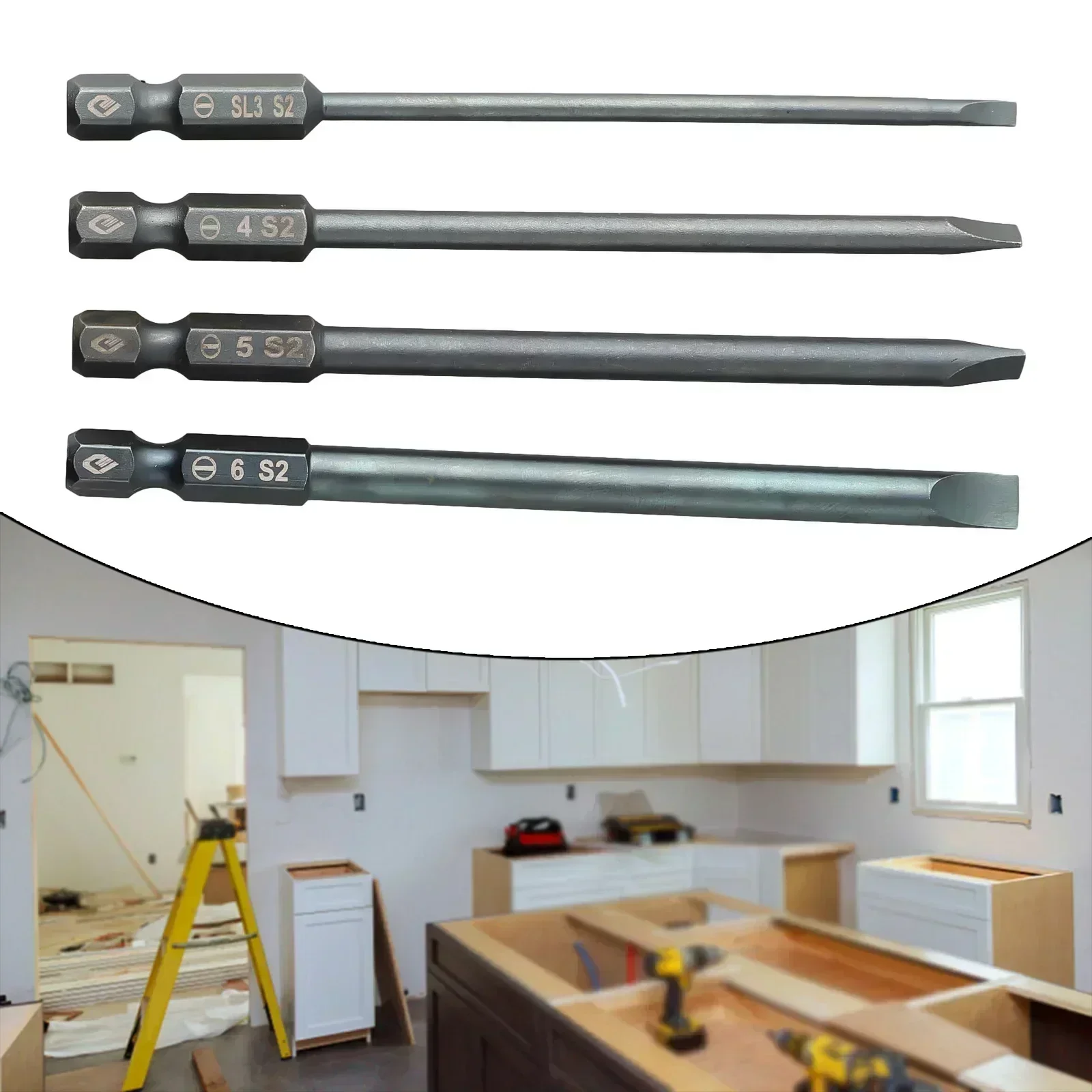 1pc 100mm Flat Head Slotted Tip Screwdriver Bit 1/4 Inch Hex Shank Magnetic Screw Drivers Bits Hand Tool SL3.0 SL4.0 SL5.0 SL6.0