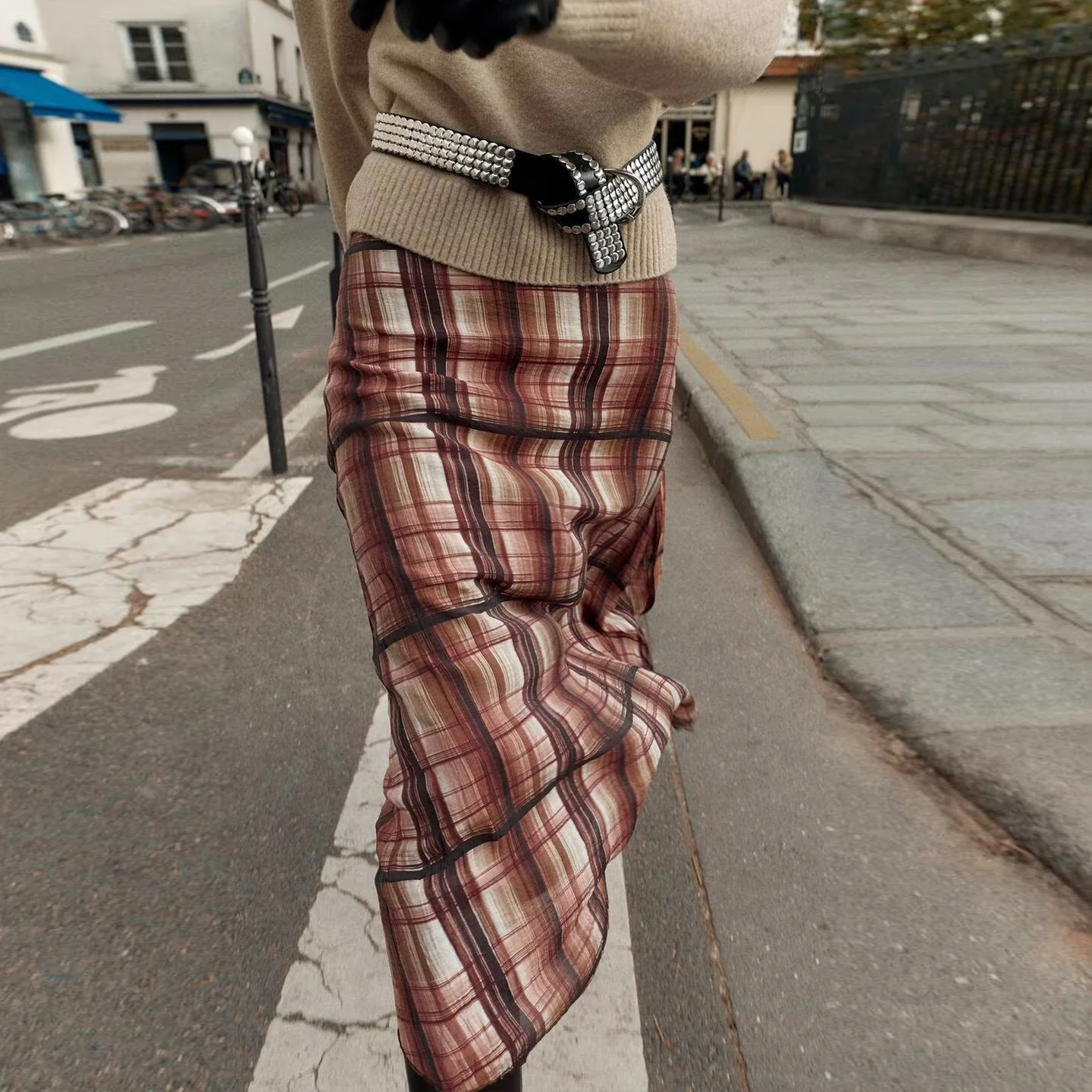 Spódnica midi w kratę dla kobiet, jesień 2025, nowa, europejski styl, marka Z, regularny krój, do noszenia na co dzień, inne materiały.