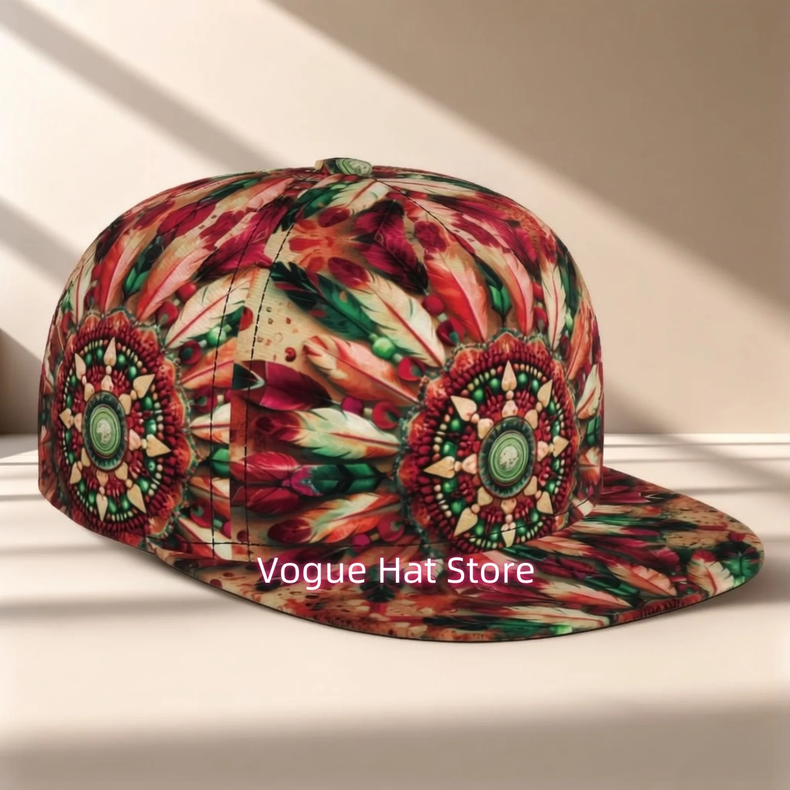 A New Baseball Cap That Is Comfortable And Allows for Airflow, Featuring a Flat Brim And Adjustable Fit, Bohemian style pattern