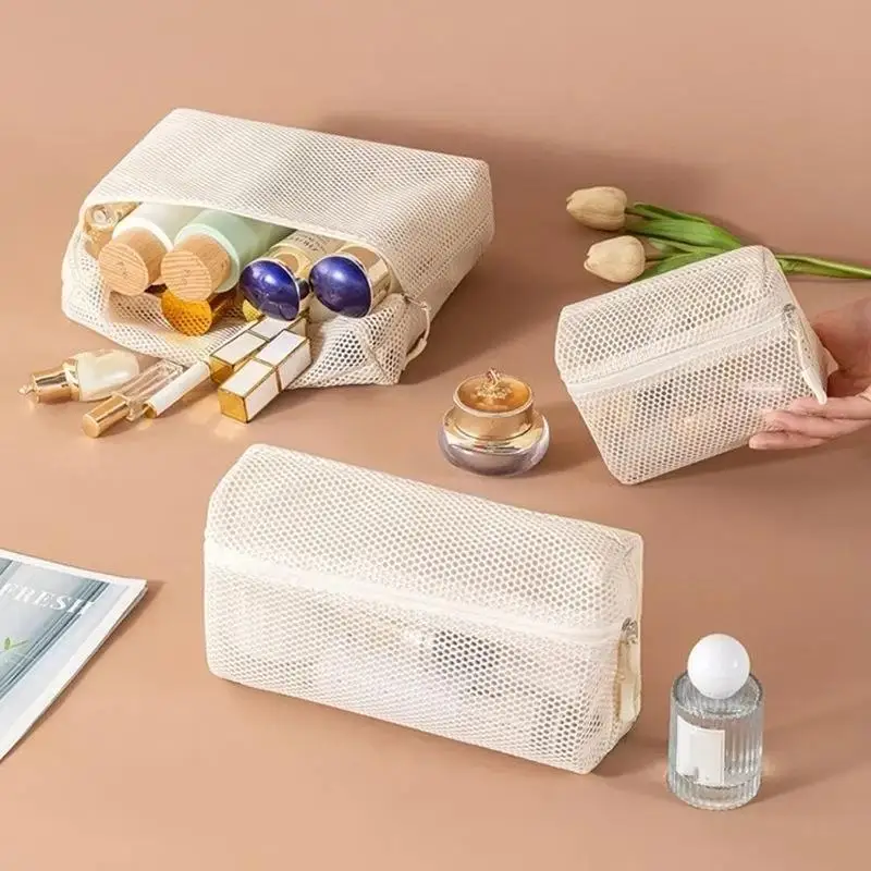 Leichte, strapazierfähige Kosmetiktasche aus Mesh mit sicherem Reißverschluss und durchsichtigem Design für Reisen, tägliche Hautpflege und Aufbewahrung von Toilettenartikeln – Detail 8