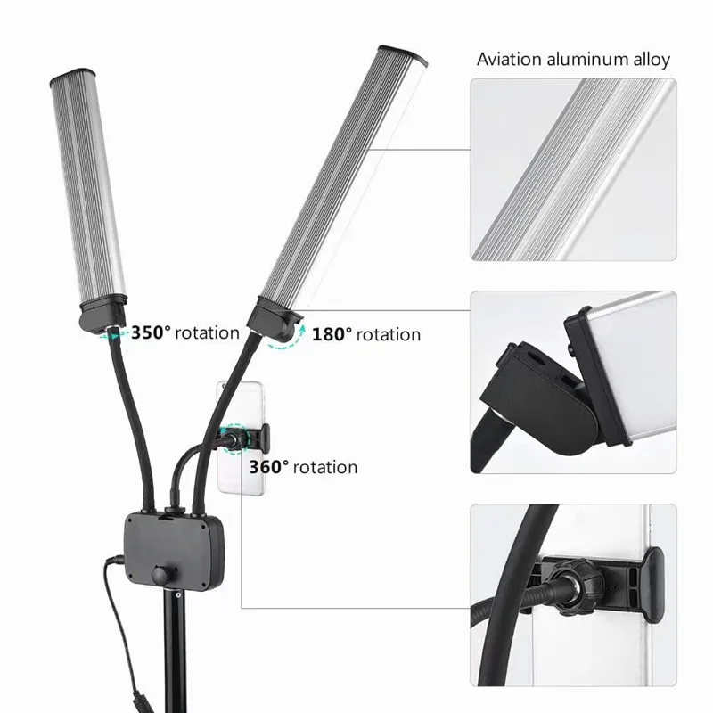 Doppel arme LED füllen Licht Fotostudio lange Streifen LED Ring Lampe mit Stativ LCD-Bildschirm 3200-5600k fotografische Selfie Beleuchtung – Detail 6