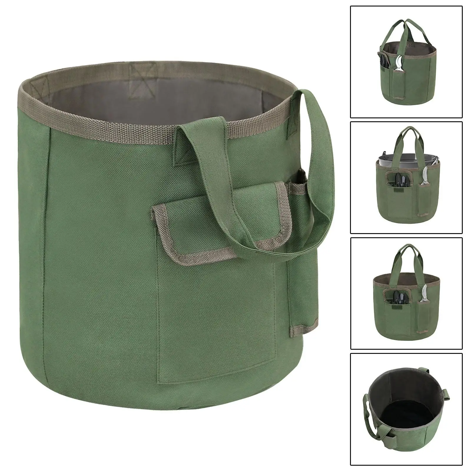 

Gardening Bucket with Pockets Yard Cleaning, Harvesting, Storage Multifunctional Round Portable Traveling Bucket Tool Organizer