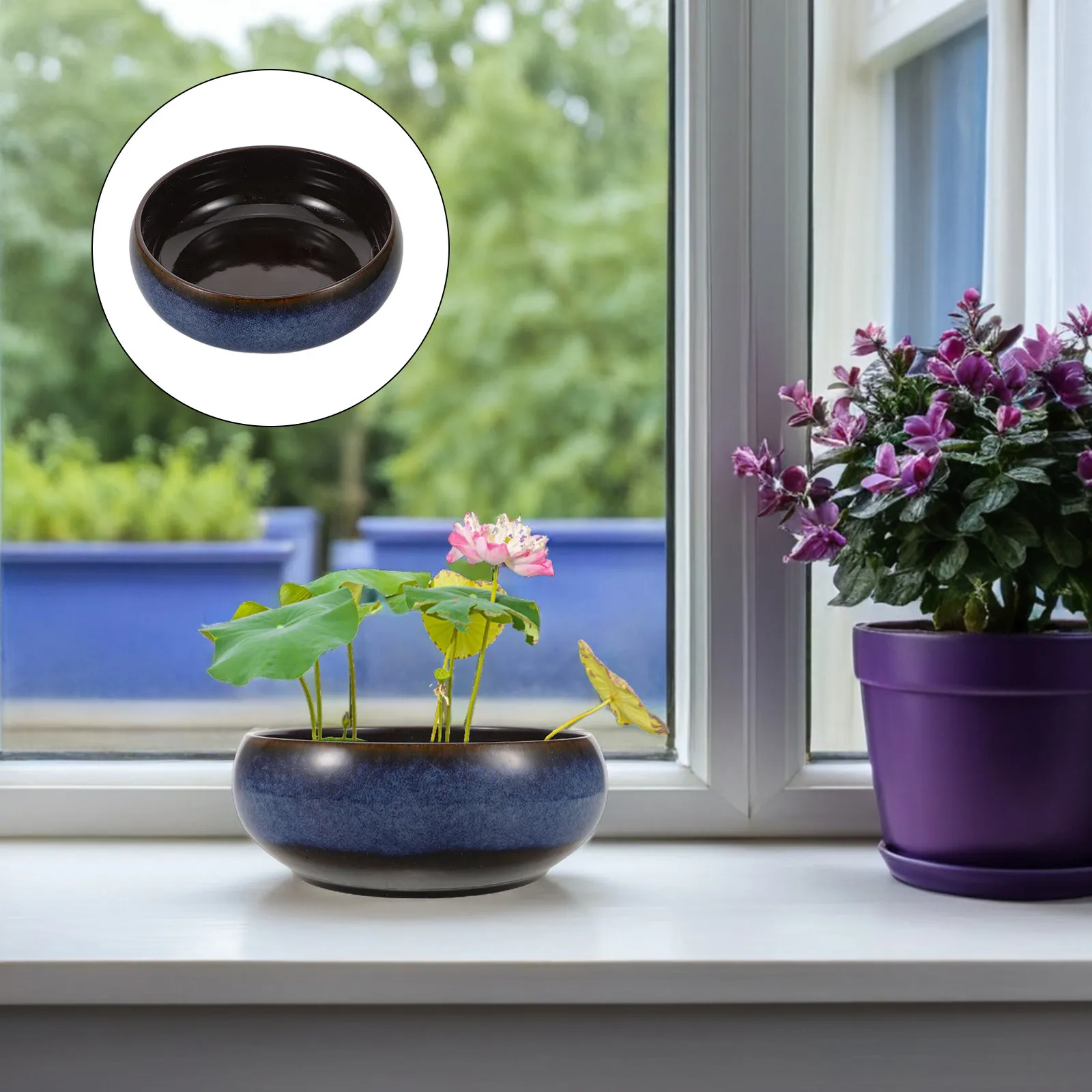 

Ceramic Lotus Flower Bowl Planter Large Capacity Retro Style Hydroponic Water Plant Pot for Living Room Office Aquatic Plants